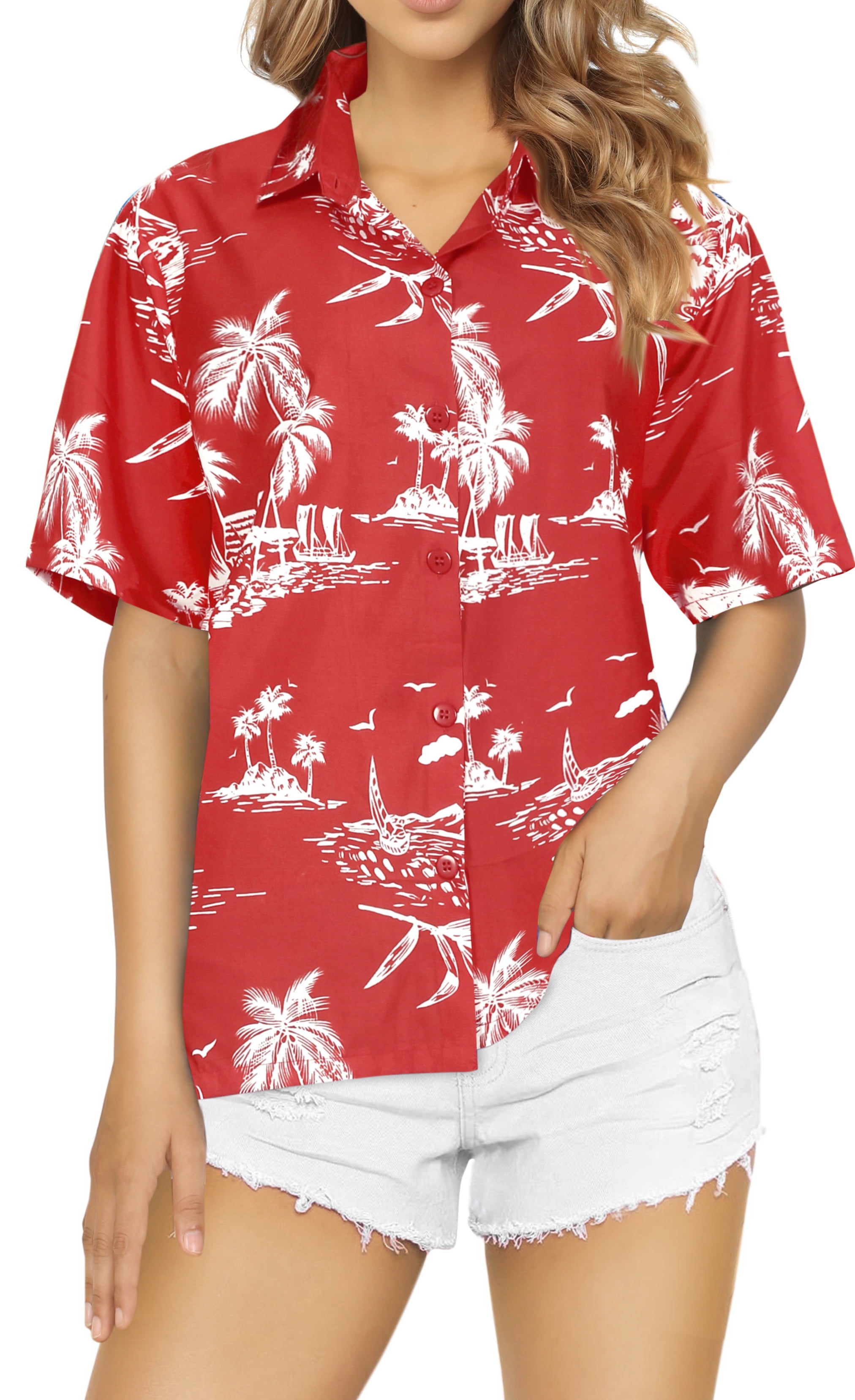 HAPPY BAY Button Down Shirt for Women Casual Summer Beach Party Blouses Shirt Hawaiian TShirt