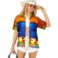 thumbnail image 1 of HAPPY BAY Button Down Shirt for Women Casual Summer Beach Blouse Shirt Open Front Blouses Short Sleeve Vacation Hawaiian Dresses for Women M Hula Dance Party, Orange, 1 of 5