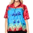 thumbnail image 1 of HAPPY BAY Button Down Shirt for Women Casual Summer Beach Party Blouse Shirt Blouses Short Sleeve Tropical Vacation Dress Hawaiian Shirts for Women S plus-size Blue Flamingo, Red, 1 of 2