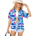 thumbnail image 1 of HAPPY BAY Button Down Shirt for Women Casual Summer Beach Party Blouse Shirt Tropical Blouses Short Sleeve Vacation Hawaiian Dresses for Women L Hibiscus Floral, Blue, 1 of 5