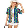thumbnail image 1 of HAPPY BAY Button Down Shirt for Women Floral Summer Beach Party Blouse Shirt Hawaiian TShirts Short Sleeve Vacation Dress Shirts Blouses for Women XL Tropical, Sky Blue, 1 of 5