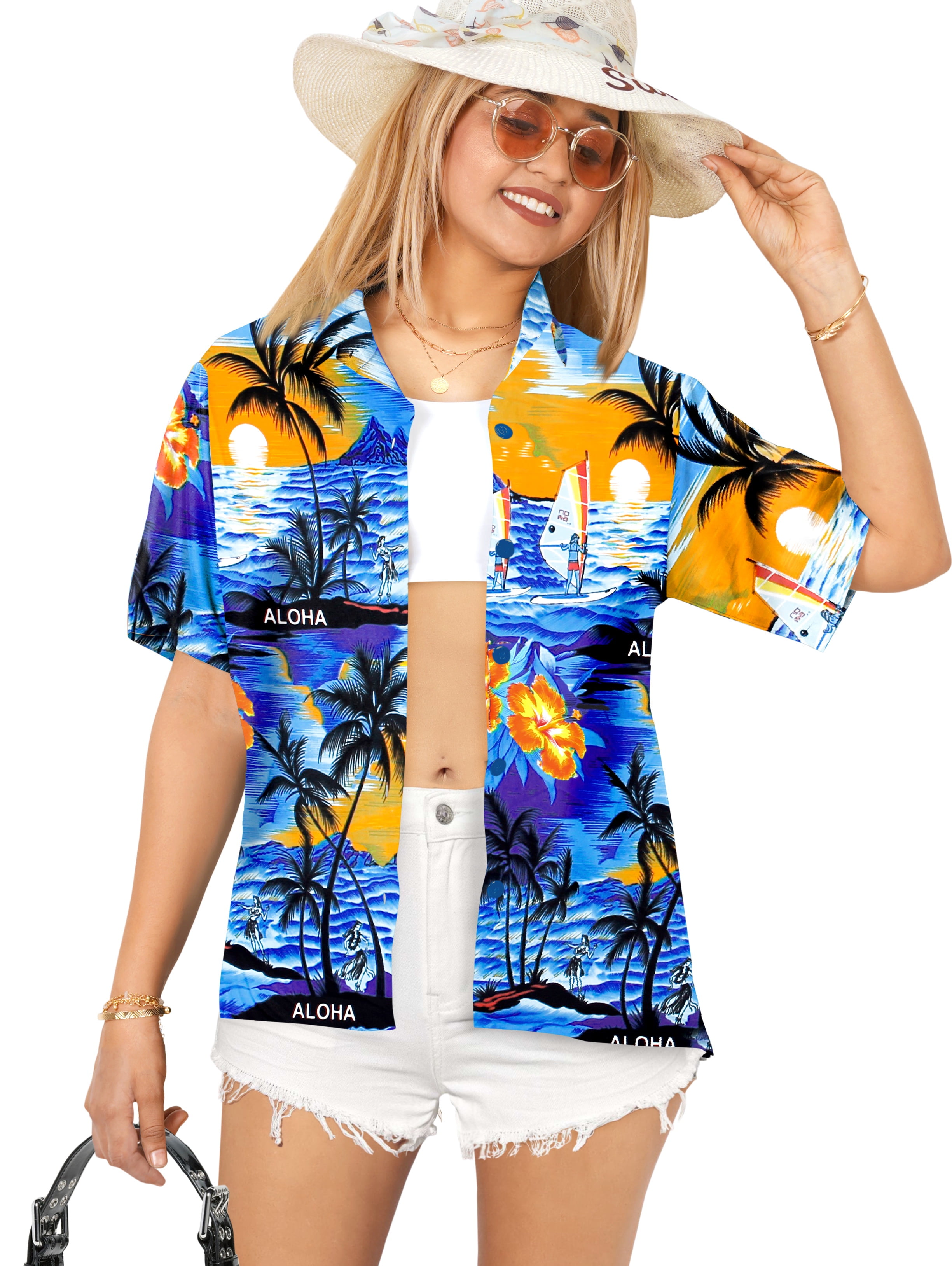 NEWKA Women's Hawaiian Shirt – Crab Print Summer Top, Polyester Rayon Spandex Blend (Sizes S-2XL) - View #3