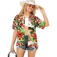 thumbnail image 1 of HAPPY BAY Hawaiian Shirts Womens Casual Summer Beach Party Blouse Shirt Blouses Short Sleeve Vacation Tops Button up Dress Shirts for Women XL Tropical Floral, Autumn Beige, 1 of 5