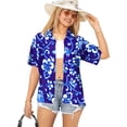 thumbnail image 1 of HAPPY BAY Hawaiian Shirts Womens Casual Summer Beach Party Blouse Shirt Dressy Blouses Short Sleeve Vacation Tops Button up Dress Shirts T Shirts for Women XL Floral, Blue, 1 of 5