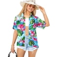thumbnail image 1 of HAPPY BAY Hawaiian Shirts Womens Casual Summer Beach Party Blouse Shirt Floral Blouses Short Sleeve Vacation Dress Tops Tee Shirts T Shirt for Women S Leafy Hibiscus, Blue, 1 of 6