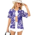 thumbnail image 1 of HAPPY BAY Hawaiian Shirts Womens Casual Summer Beach Party Blouse Shirt Tropical Blouses Short Sleeve Vacation Button up Dress Shirts Dresses for Women L Hibiscus, Blue, 1 of 5