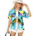 thumbnail image 1 of HAPPY BAY Hawaiian Shirts Womens Casual Summer Beach Party Blouses Shirt Blouse Short Sleeve Tropical Vacation Button up Dress Shirts Tank Top Women L Island View, Blue, 1 of 5