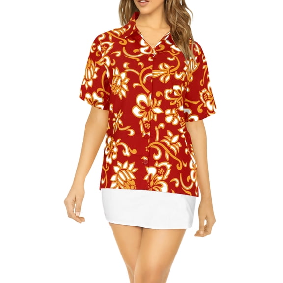 HAPPY BAY Hawaiian Shirts Womens Casual Summer Beach Party Short Sleeve Blouse Shirt Open Front Tops Blouses Dress Shirts Dresses for Women XXL Floral, Red