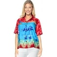 thumbnail image 1 of HAPPY BAY Hawaiian Shirts Womens Casual Summer Button Down Beach Party Blouse Shirt Blouses Short Sleeve Tropical Vacation Button up Dress Tee Shirts for Women L Blue Flamingo, Red, 1 of 3