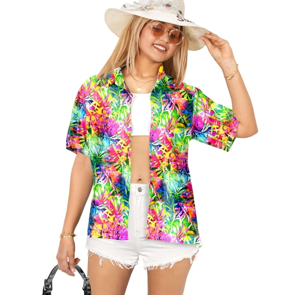 HAPPY BAY Hawaiian Shirts Womens Casual Summer Button Down Holiday Beach Party Blouses Shirt Blouse Short Sleeve Vacation Tee Shirts Tank Top Women XXL Burnt Stem, Pink