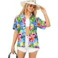 thumbnail image 1 of HAPPY BAY Hawaiian Shirts Womens Casual Tops Summer Button Down Beach Party Blouse Shirt Floral Blouses Short Sleeve Button up Tee Shirts Dresses for Women S Colorful Hibiscus, Blue, 1 of 4