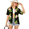 thumbnail image 1 of HAPPY BAY Hawaiian Shirts Womens Floral Summer Beach Party Blouse Shirt Tropical Blouses Short Sleeve Vacation Tops Casual Dress Shirts Dresses for Women L Tiny Lily, Black, 1 of 7