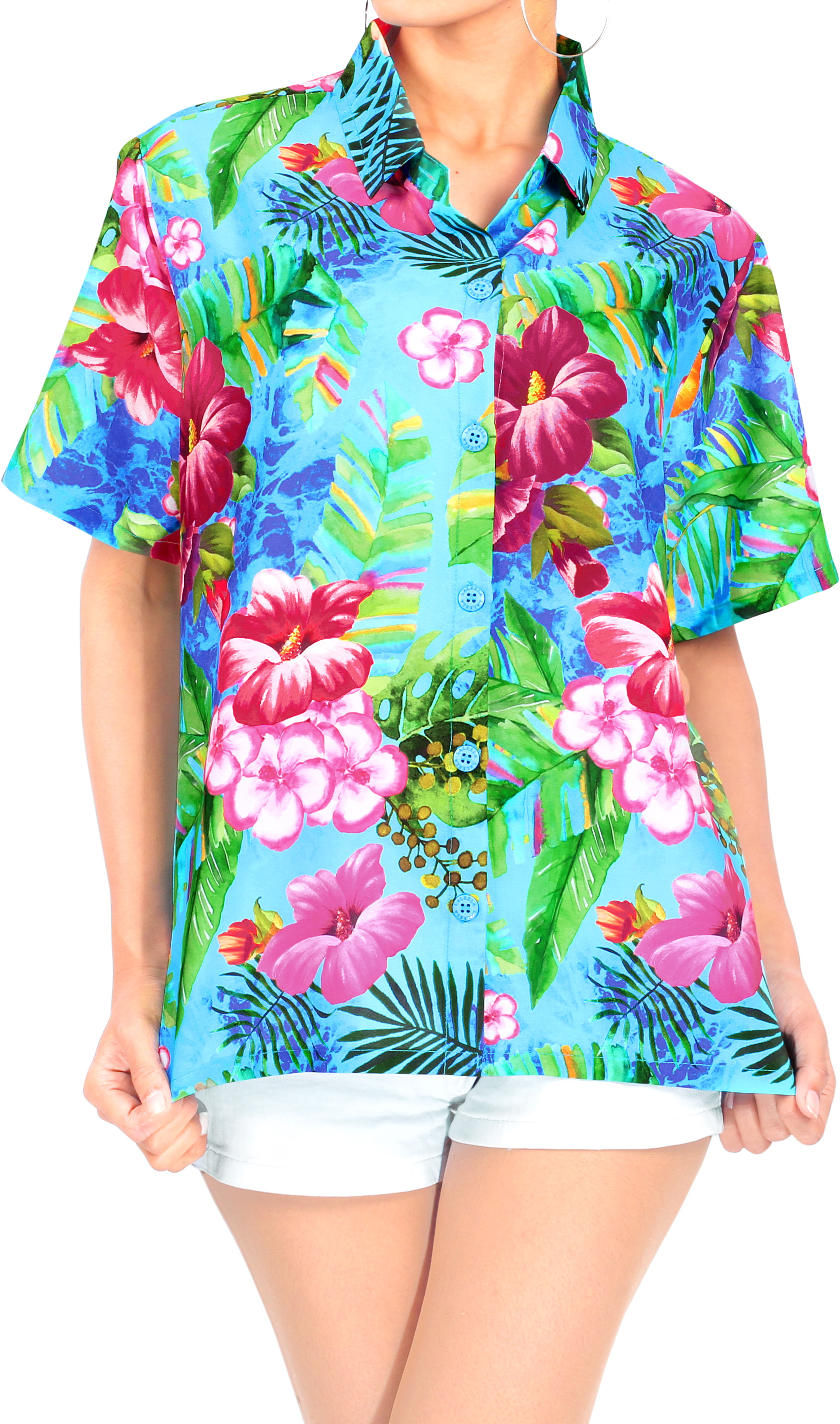 Happy bay hawaiian shirts womens casual summer beach party blouse shirt floral blouses short