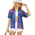 thumbnail image 1 of HAPPY BAY Hawaiian Shirts Womens Floral Summer Beach Party Blouses Shirt Tropical Blouse Short Sleeve Vacation Dress Tops Tee Shirts Dresses for Women L Neon Lights, Multicoloured, 1 of 6