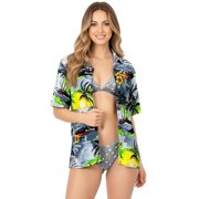 HAPPY BAY Hawaiian Shirts Womens Summer Beach Party Short Sleeve Tropical Vacation Blouse Shirt T-Shirt Blouses Dress Tee Shirts Tops for Women L Palm Tree Island, Grey