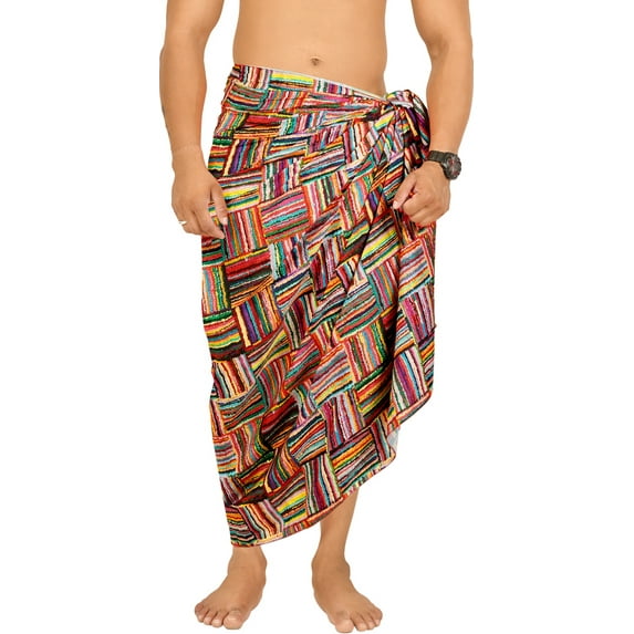 HAPPY BAY Men's 4th of July American USA Army Police Flag Swimwear Sarong Swim Trunk Long Pareo Beach Wrap One Size Multicolored, Stripes Vacation