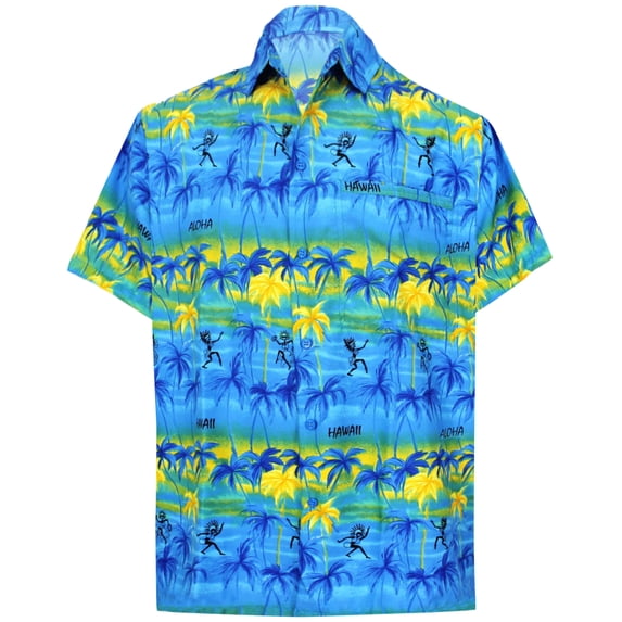 HAPPY BAY Men's Aloha Beach Shirts Casual Short Sleeve Button Down Shirts Hawaiian Shirt for Men 5XL Palm Tree Shadows, Blue
