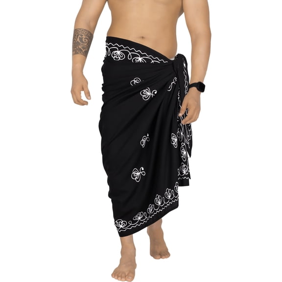 HAPPY BAY Men's Bath Trunk Casual Sarong Long Pareo Beach Wrap One Size Black-Q646 Summer Vacation Party