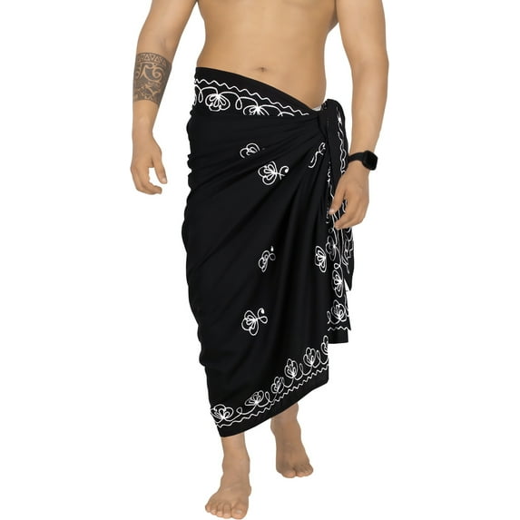 HAPPY BAY Men's Bath Trunk Casual Sarong Long Pareo Beach Wrap One Size Black-Q646 Summer Vacation Party