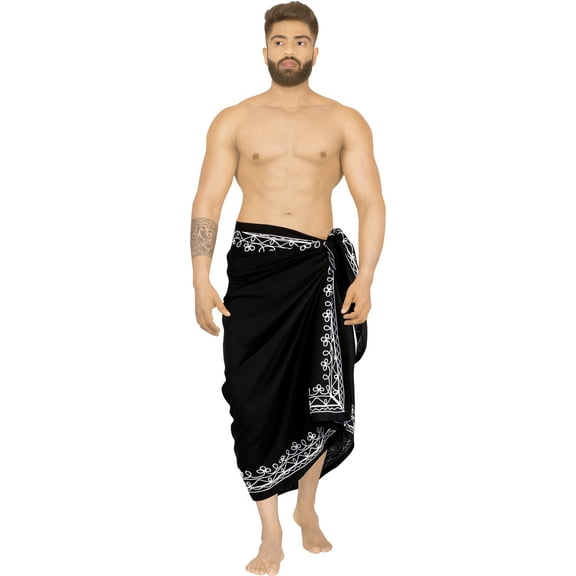 HAPPY BAY Men's Bath Trunk Casual Sarong Long Pareo Beach Wrap One Size Black-T748 Summer Vacation Aloha