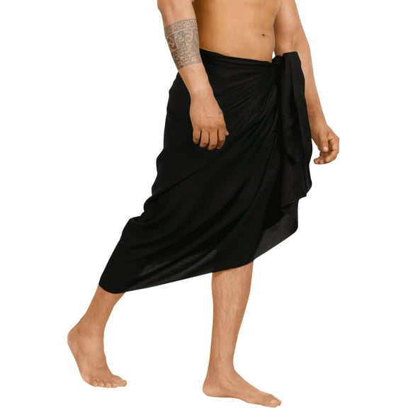 HAPPY BAY Men's Bath Trunk Casual Sarong Long Pareo Beach Wrap One Size Coal, Solid Summer Vacation Party