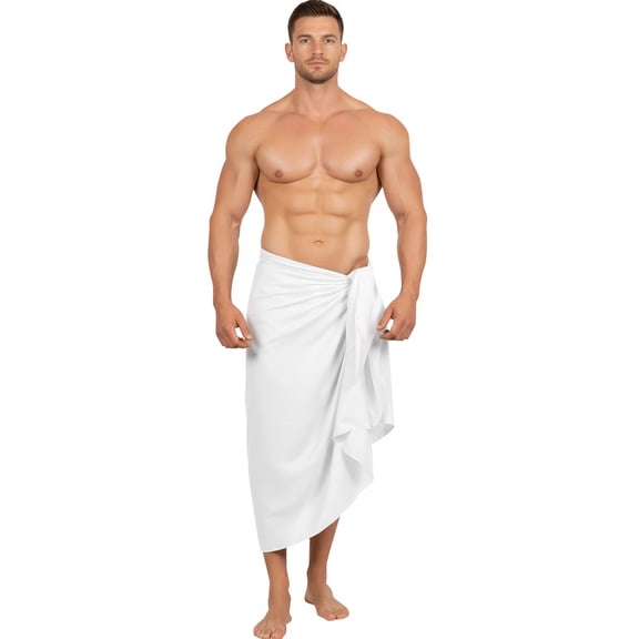 HAPPY BAY Men's Bath Trunk Holiday Sarong Pareo Beach Wrap One Size Pearl, Solid Summer Vacation Aloha