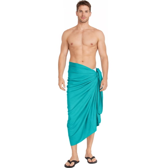 HAPPY BAY Men's Bath Trunk Holiday Sarong Pareo Beach Wrap One Size Shamrock Green, Solid Summer Vacation Party