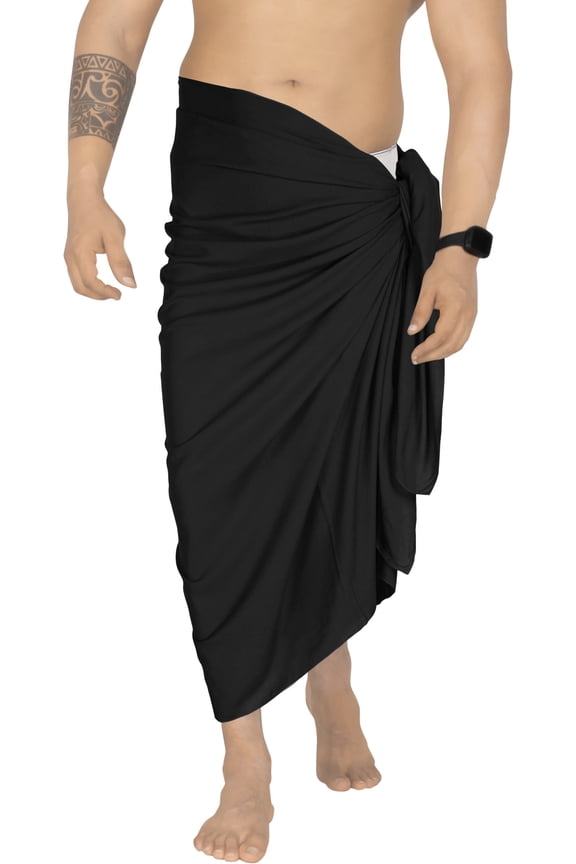 Men's Bath Trunk Swimsuits Sarong Pareo Beach Wrap One Size Black-AA6 Summer Vacation Aloha