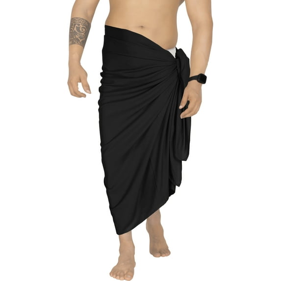 HAPPY BAY Men's Bath Trunk Swimsuits Sarong Pareo Beach Wrap One Size Black-AA6 Summer Vacation Aloha