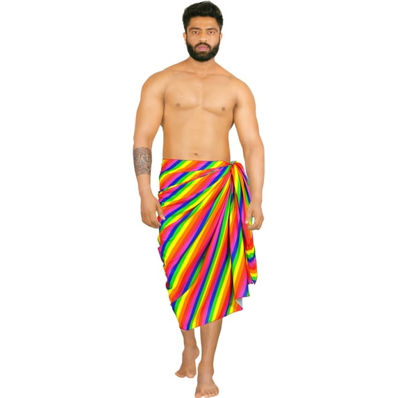 HAPPY BAY Men's Bath Trunk Swimsuits Sarong Pareo Beach Wrap One Size Multi, Cross Stripes Summer Vacation Aloha