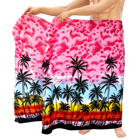 HAPPY BAY Men's Bath Trunk Swimsuits Sarong Pareo Beach Wrap One Size Pink-G266 Summer Vacation Aloha