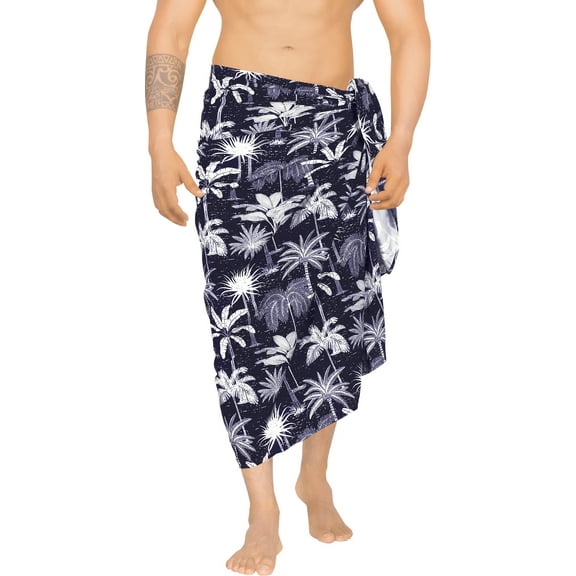 HAPPY BAY Men's Bath Trunk Swimsuits Sarong Pareo Beach Wrap One Size Space, Palm Tree Summer Vacation Party