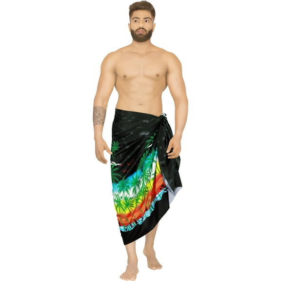 HAPPY BAY Men's Bath Trunk Swimsuits Sarong Pareo Wrap One Size Ebony, Beach Summer Vacation Aloha