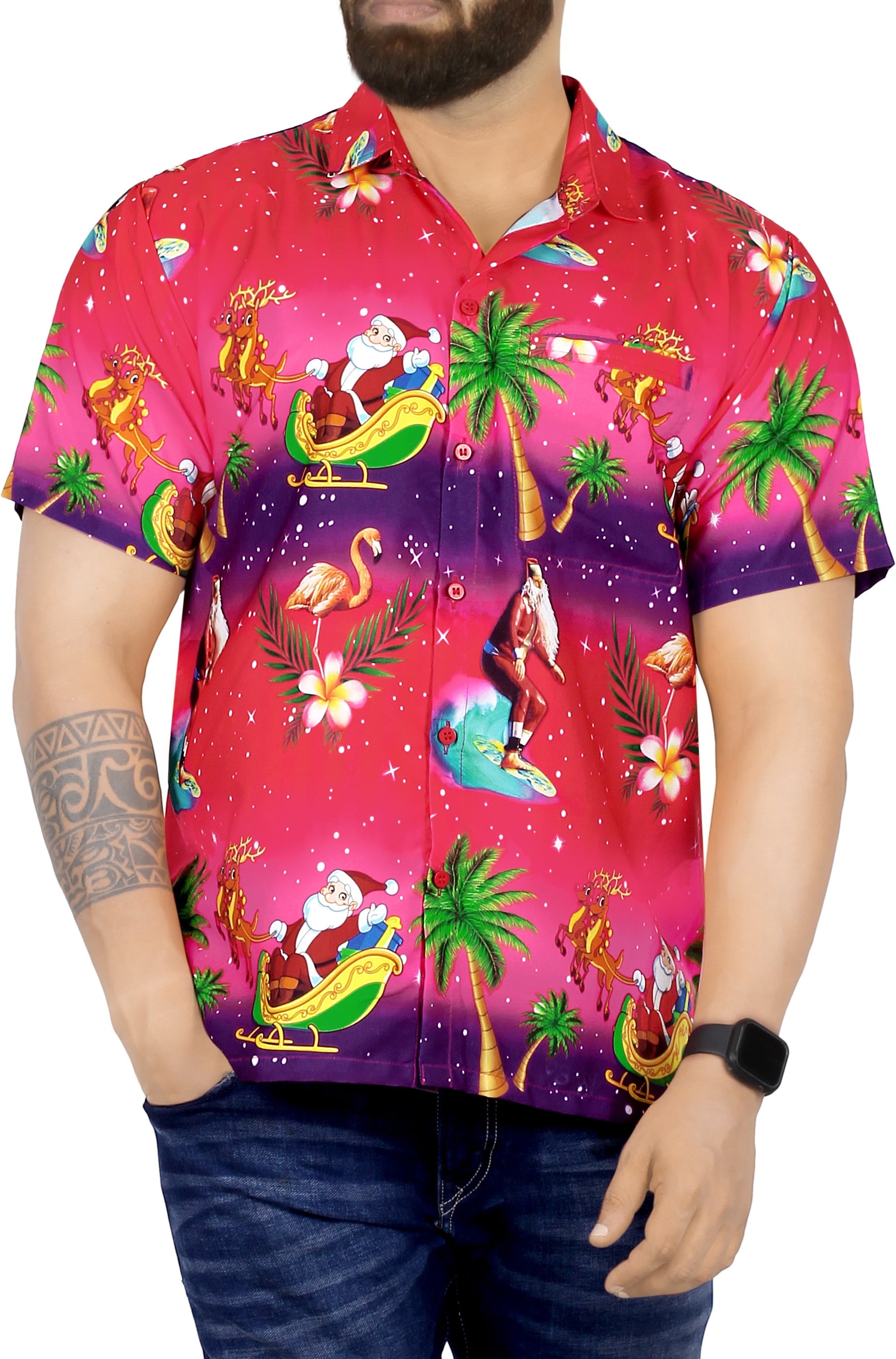 Happy Bay Men's Hawaiian Shirt - Palm & Flamingo Print, Casual Button Down, Size Large - View #11