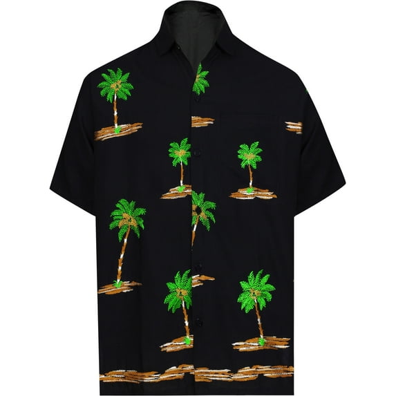 HAPPY BAY Men's Beach Cruise Holidays Shirts Casual Button Down Shirts For Men Summer Vacation Aloha Tops Hawaiian Shirt S Black_W846
