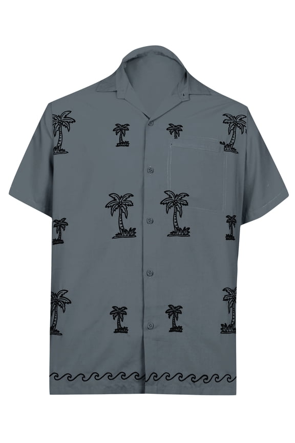 Men's Beach Cruise Holidays Shirts Casual Button Down Shirts For Men Summer Vacation Aloha Tops Hawaiian Shirt S Grey_AE9