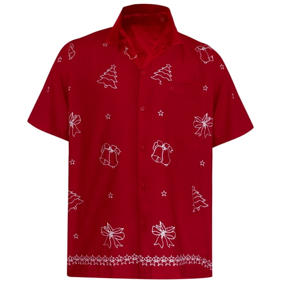 HAPPY BAY Men's Beach Cruise Holidays Shirts Casual Button Down Shirts For Men Summer Vacation Aloha Tops Hawaiian Shirt XS Mistletoe Red_AE23