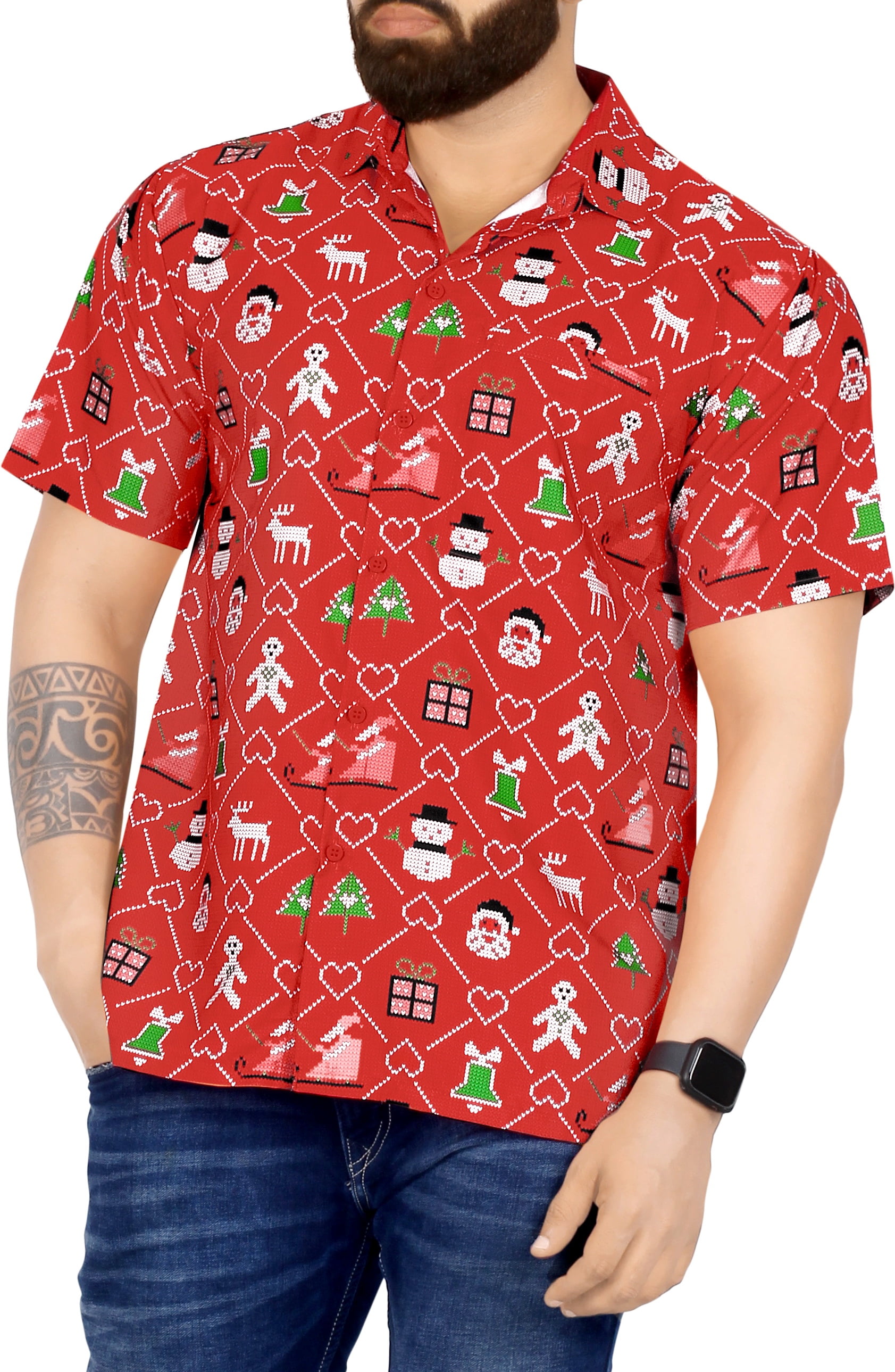 HAPPY BAY Men's Beach Short Sleeve Funky Santa Claus Party Dress Shirt ...