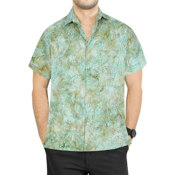 HAPPY BAY Men's Beach Short Sleeve Santa Claus Party Holiday Shirt Hawaiian Christmas Shirts for Men L Sea, Geometric Summer