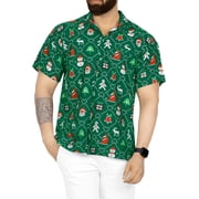 HAPPY BAY Mens Beach Short Sleeve ugly Christmas Tree Party Dress Shirt Holiday Funny Santa claus Hawaiian Gifts shirts for Men S Green, Xmas Theme