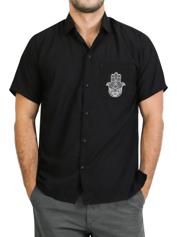 Men's Beach Summer Button Down Short Sleeve Untucked Casual Shirt With Pocket Solid Oxford Shirts for Men M Dak Night Sky_AE29