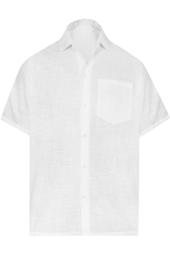 Men's Beach Summer Button Down Short Sleeve Untucked Casual Shirt With Pocket Solid Oxford Shirts for Men M Snow_AA229