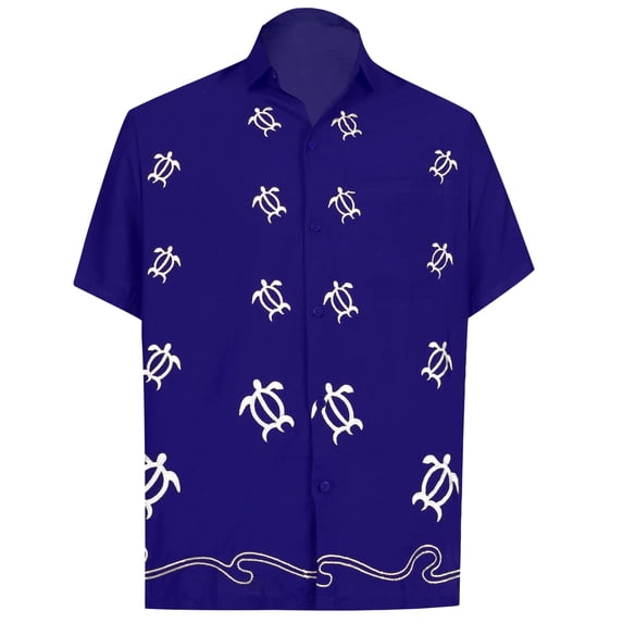 HAPPY BAY Men's Beach Summer Button Down Short Sleeve Untucked Solid Shirt With Pocket Oxford Casual Shirts for Men 3XL Mary Blue_W848