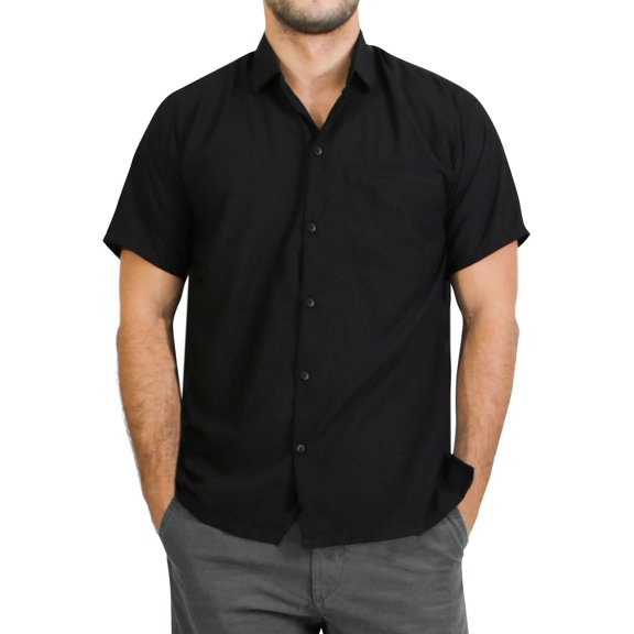 HAPPY BAY Men's Beach Summer Button Down Short Sleeve Untucked Solid Shirt With Pocket Oxford Casual Shirts for Men 4XL Black_W875