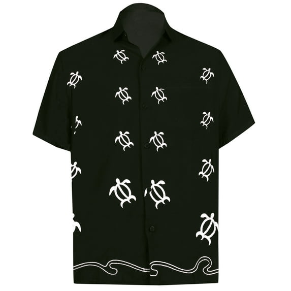 HAPPY BAY Men's Beach Summer Button Down Short Sleeve Untucked Solid Shirt With Pocket Oxford Casual Shirts for Men 4XL Onyx, Turtle