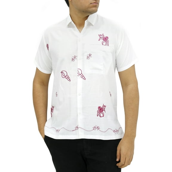 HAPPY BAY Men's Beach Summer Button Down Short Sleeve Untucked Solid Shirt With Pocket Oxford Casual Shirts for Men L Berry, Shell