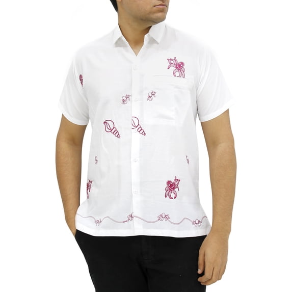HAPPY BAY Men's Beach Summer Button Down Short Sleeve Untucked Solid Shirt With Pocket Oxford Casual Shirts for Men L Berry, Shell