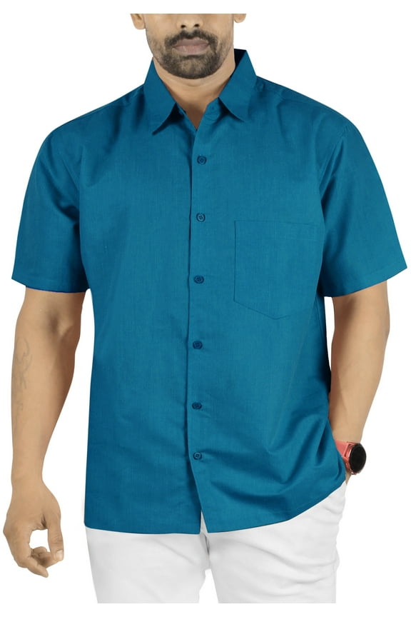 Men's Beach Summer Button Down Short Sleeve Untucked Solid Shirt With Pocket Oxford Casual Shirts for Men M Plain, Turquoise
