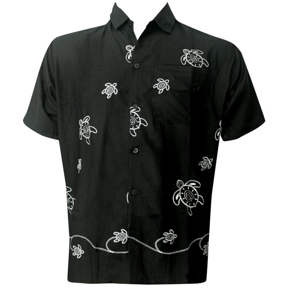 HAPPY BAY Men's Beach Summer Button Down Short Sleeve Untucked Solid Shirt With Pocket Oxford Casual Shirts for Men S Midnight, Embroidery Turtles