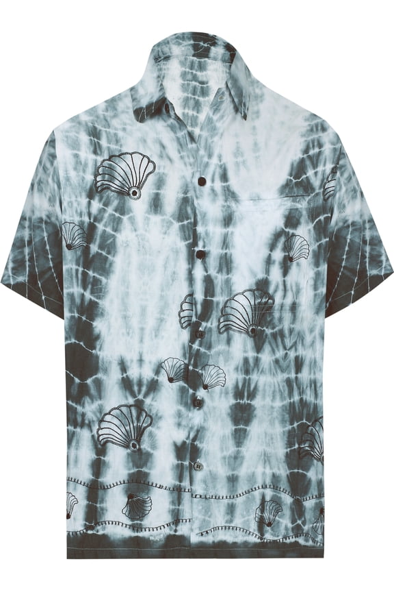 Men's Beach Summer Button Down Short Sleeve Untucked Solid Shirt With Pocket Oxford Casual Shirts for Men XS Smoke, Tie Dye